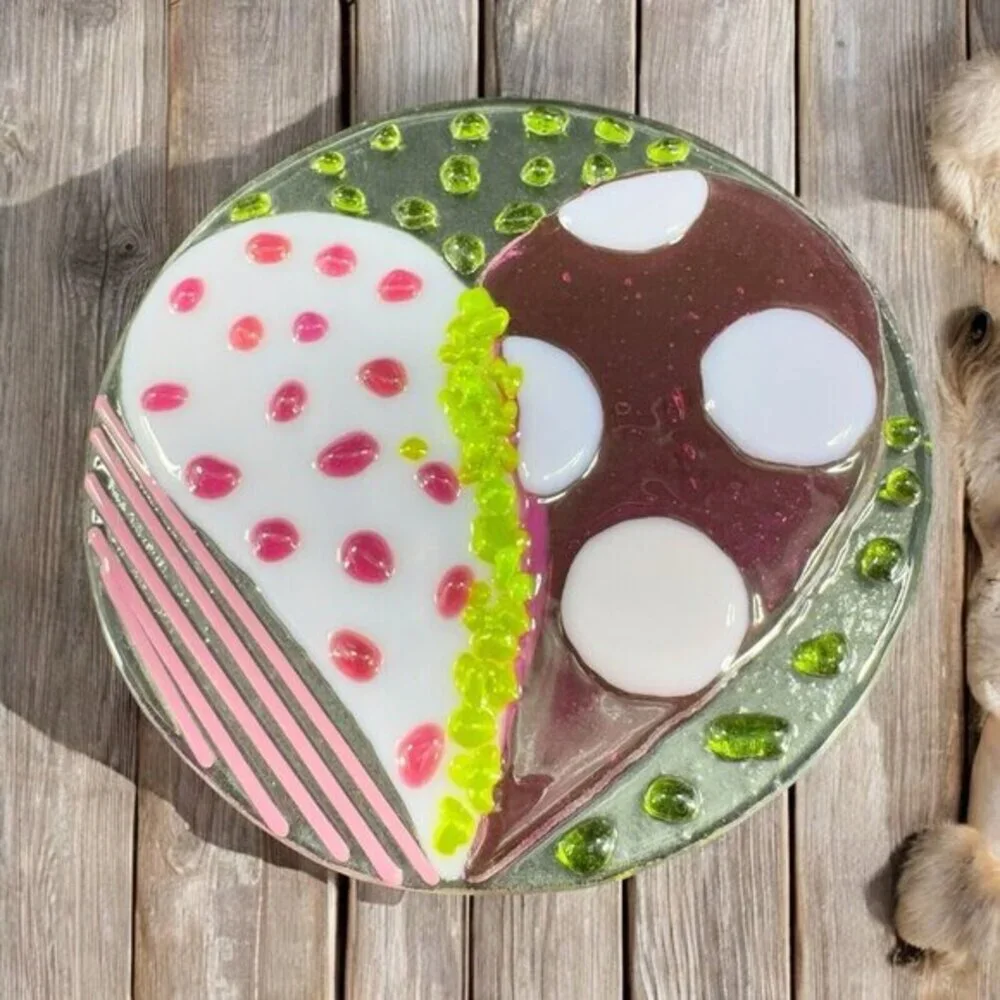 Anne Nye Fused Art Glass Fused Multicolored Round Glass Plate Dish Hand Made VTG
